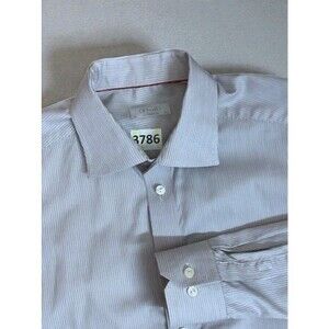Eton Contemporary Beige Striped Long Slv. Button Up Dress Shirt Men Size 44/17/L